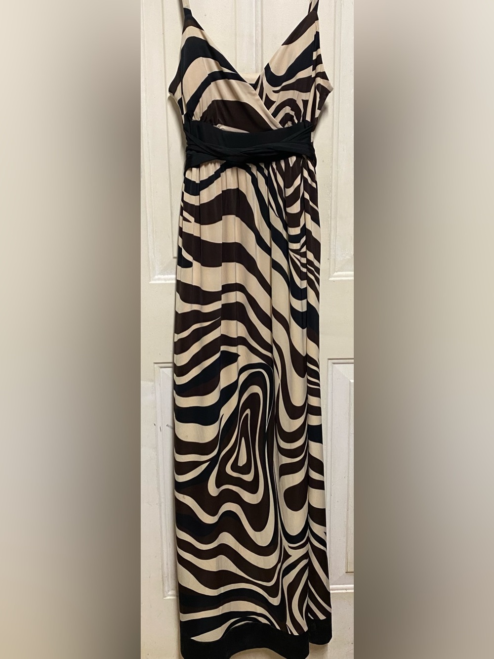 INC International Concepts Zebra Swirl Maxi Dress Brown Cream Sleeveless Medium